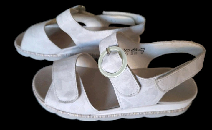 Waldlaufer 650002 K-Nelly Ladies Wide Fit Grey Floral Touch Fasten Slingback Sandals