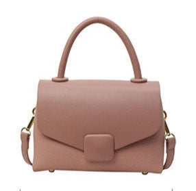 Ladies Designer Inspired Small Grab Handle Tote Handbag With Square Button Detail Detachable Strap Pink
