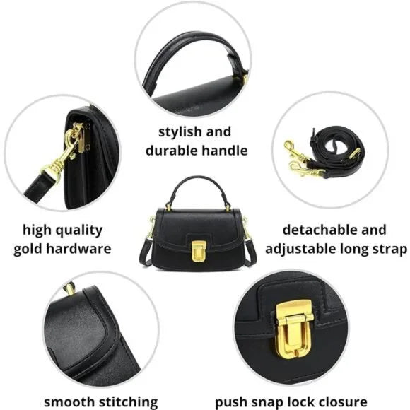 Ladies Cute Grab Handle Handbag With Detachable Strap Black