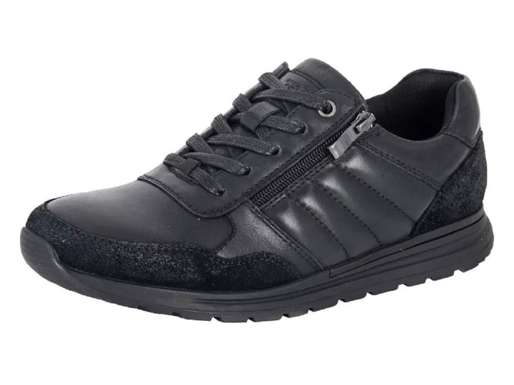 Route 21 M854 Mens Black Leather Memory Foam Lace Up Smart Trainers with Zip