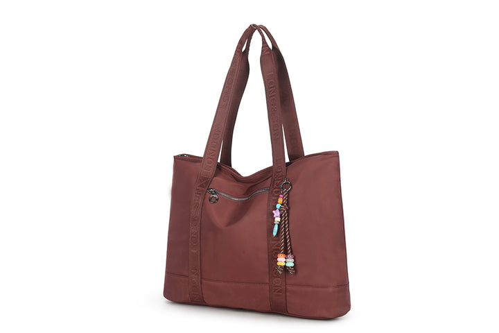Long & Son Ladies Large Over Night Weekend Fabric Travel Bag Hand Luggage With Beaded Keyring Burgundy