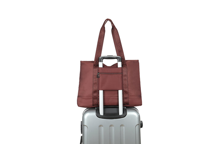 Long & Son Ladies Large Over Night Weekend Fabric Travel Bag Hand Luggage With Beaded Keyring Burgundy