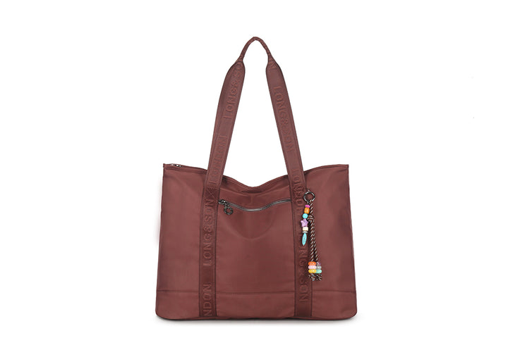 Long & Son Ladies Large Over Night Weekend Fabric Travel Bag Hand Luggage With Beaded Keyring Burgundy