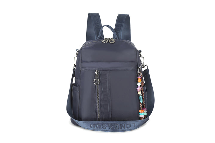 Long & Son Ladies Multi Pocket Fabric Rucksack With Hanging Loop & Detachable Shoulder Strap Navy
