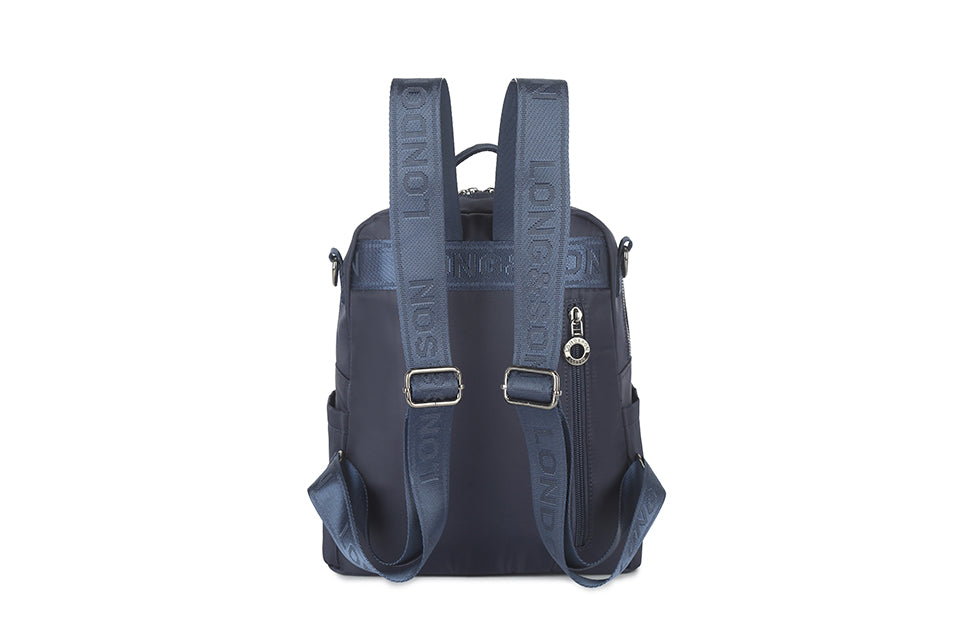 Long & Son Ladies Multi Pocket Fabric Rucksack With Hanging Loop & Detachable Shoulder Strap Navy