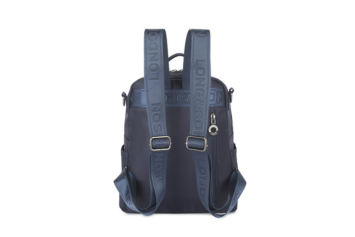 Long & Son Ladies Multi Pocket Fabric Rucksack With Hanging Loop & Detachable Shoulder Strap Navy
