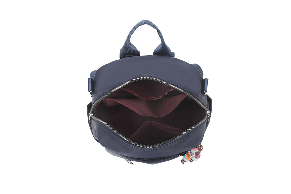 Long & Son Ladies Multi Pocket Fabric Rucksack With Hanging Loop & Detachable Shoulder Strap Navy