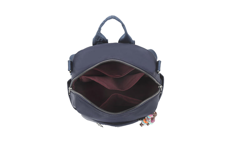 Long & Son Ladies Multi Pocket Fabric Rucksack With Hanging Loop & Detachable Shoulder Strap Navy