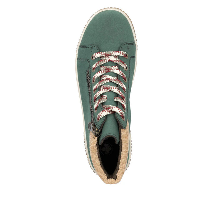 Rieker N0709 Ladies Bottle Green Zip & Lace Ankle Boots with Warm Lining