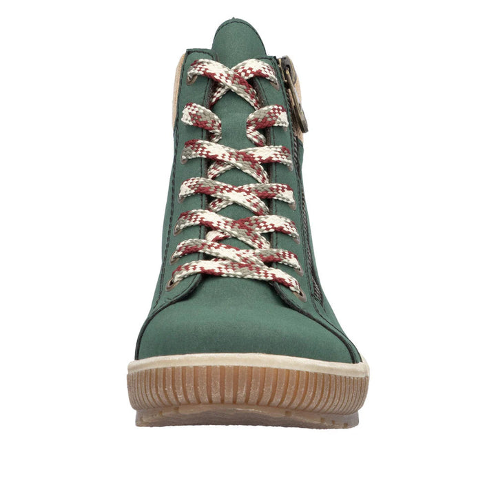 Rieker N0709 Ladies Bottle Green Zip & Lace Ankle Boots with Warm Lining