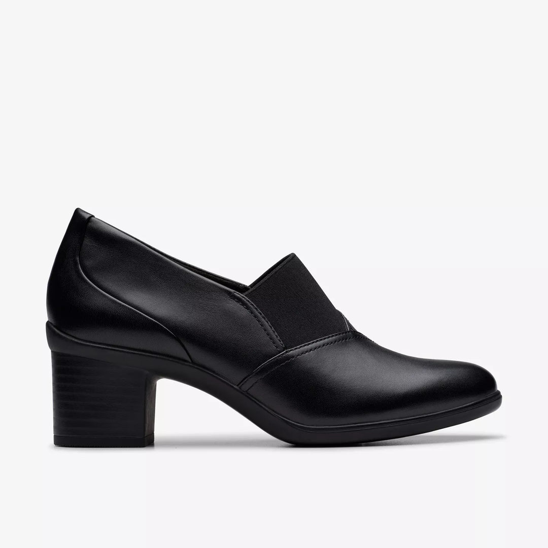 Clarks Shaya Tess Ladies Black Leather High Front Elasticated Slip On Trouser Shoes