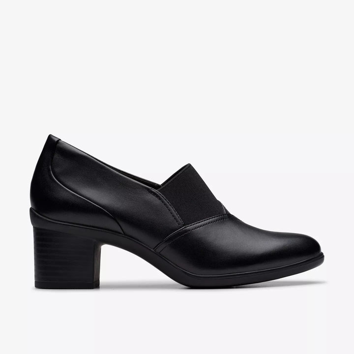 Clarks Shaya Tess Ladies Black Leather High Front Elasticated Slip On Trouser Shoes