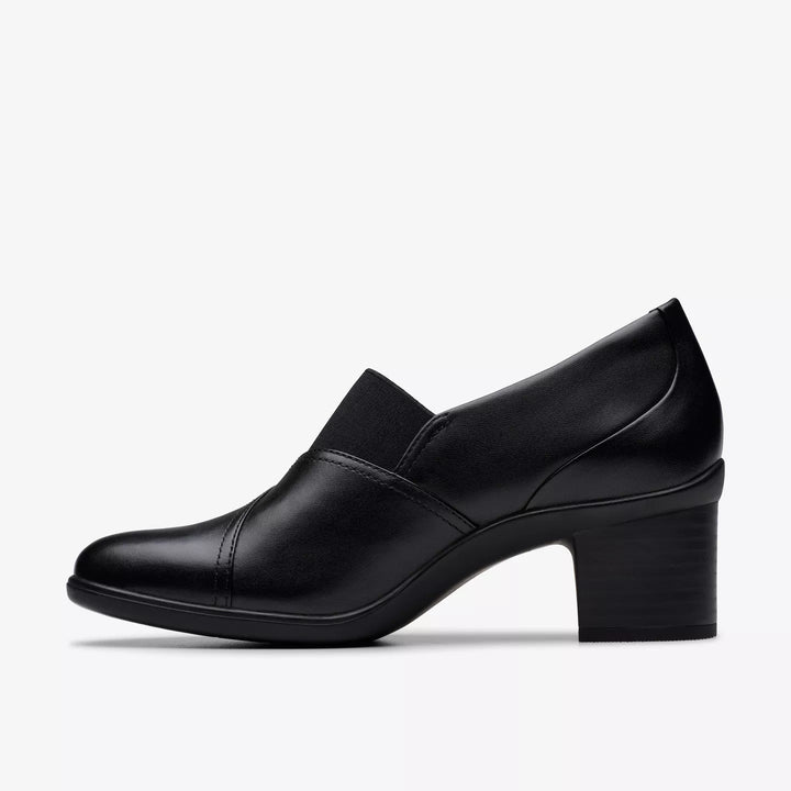 Clarks Shaya Tess Ladies Black Leather High Front Elasticated Slip On Trouser Shoes