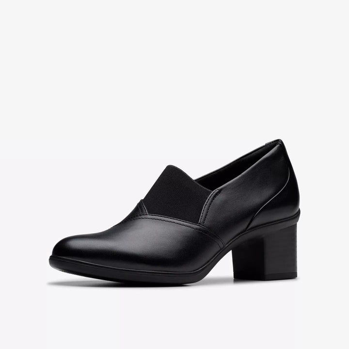 Clarks Shaya Tess Ladies Black Leather High Front Elasticated Slip On Trouser Shoes