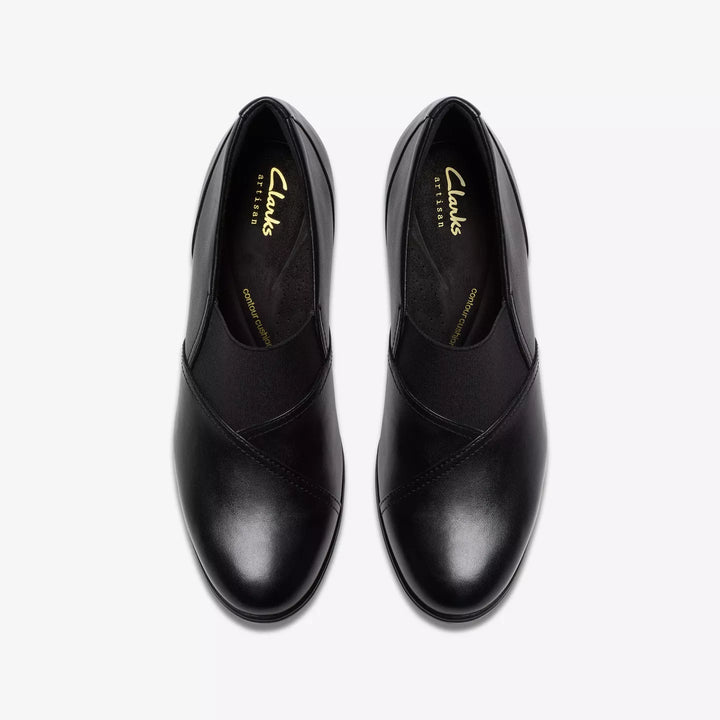 Clarks Shaya Tess Ladies Black Leather High Front Elasticated Slip On Trouser Shoes