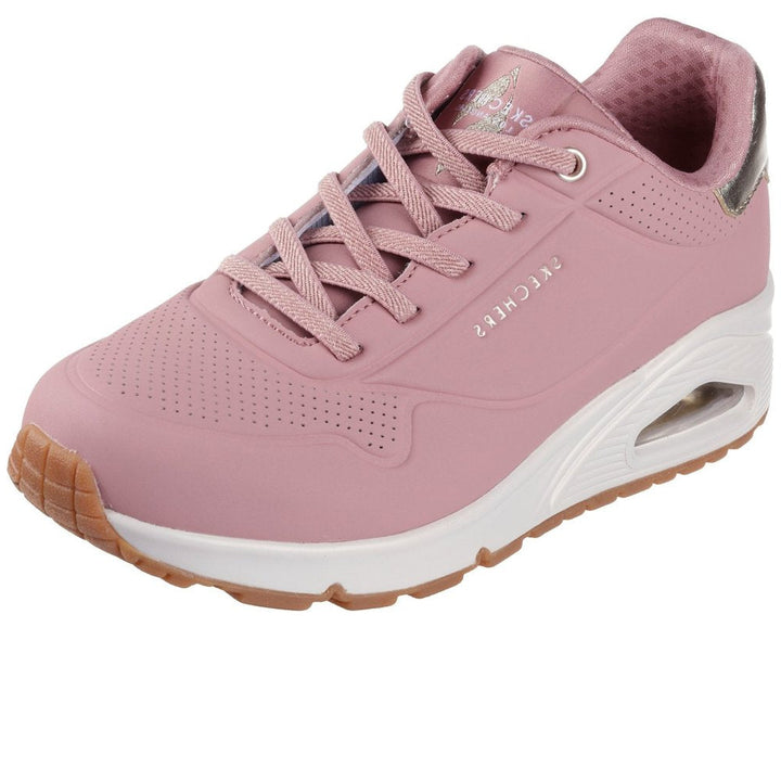Skechers Street Uno Shimmer Away Ladies Bungee Lace Slip On Wedge Wipe Clean Athleisure Trainers Pink