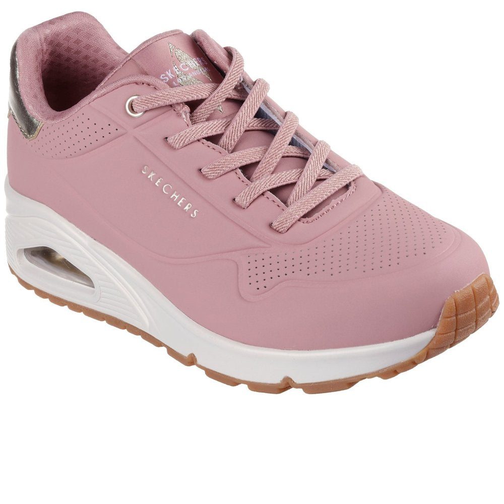 Skechers Street Uno Shimmer Away Ladies Bungee Lace Slip On Wedge Wipe Clean Athleisure Trainers Pink