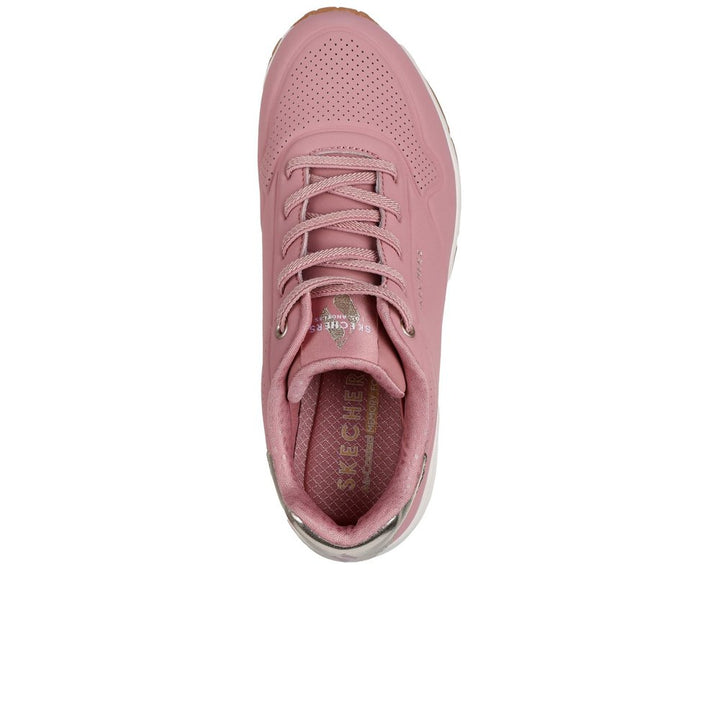 Skechers Street Uno Shimmer Away Ladies Bungee Lace Slip On Wedge Wipe Clean Athleisure Trainers Pink