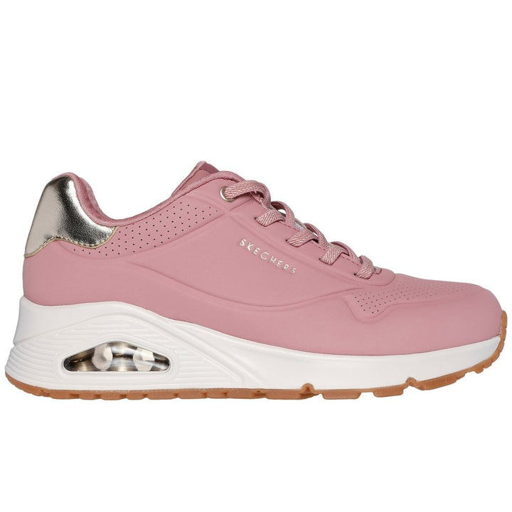 Skechers Street Uno Shimmer Away Ladies Bungee Lace Slip On Wedge Wipe Clean Athleisure Trainers Pink