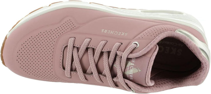 Skechers Street Uno Shimmer Away Ladies Bungee Lace Slip On Wedge Wipe Clean Athleisure Trainers Pink