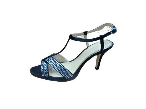 Clarks Snake Charm Ladies Black Satin Diamante Stud High Heel Party Shoes Size 4.5 D