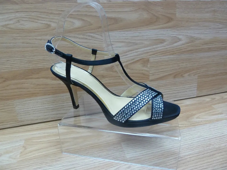 Clarks Snake Charm Ladies Black Satin Diamante Stud High Heel Party Sh footlooseoflondon