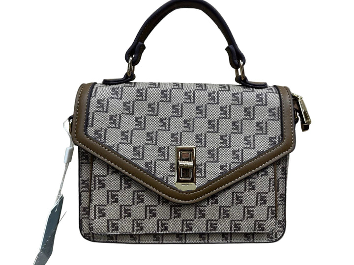 Ladies Designer Inspired Taupe Combination Monogram Grab Handle Handbag With 2 Detachable Cross Body Straps