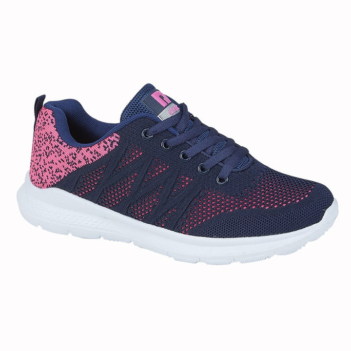 Dek T734 Womens Navy/Fuschia Fly Knit Lace Up Memory Foam Super Light Trainers