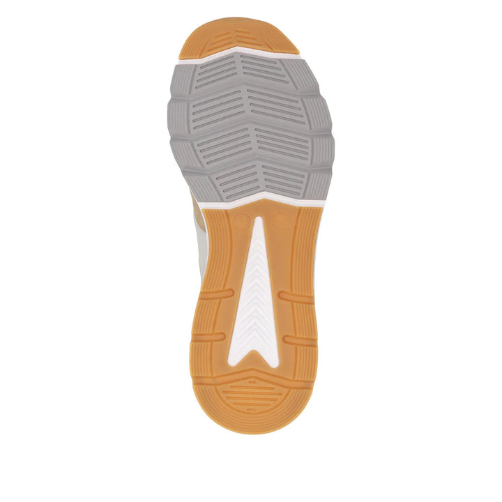 Rieker Soft Mens Leather Lace Up Trainers With Removable Insoles White/ Beige/ Green Combination
