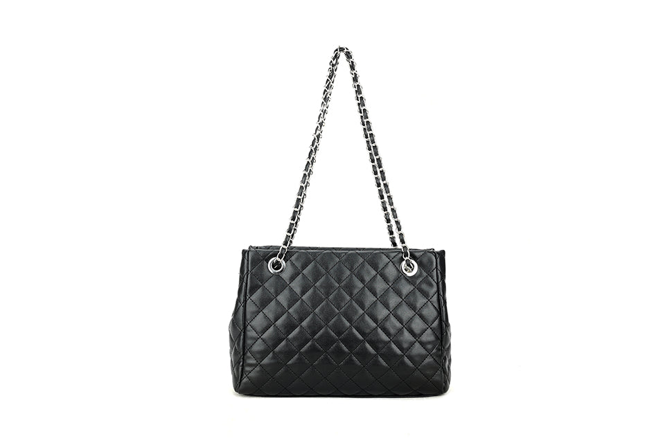 Long & Son Ladies Designer Inspired Quilted Handbag With Chain Strap BLACK