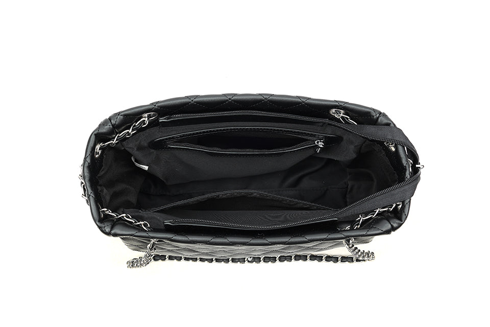 Long & Son Ladies Designer Inspired Quilted Handbag With Chain Strap BLACK