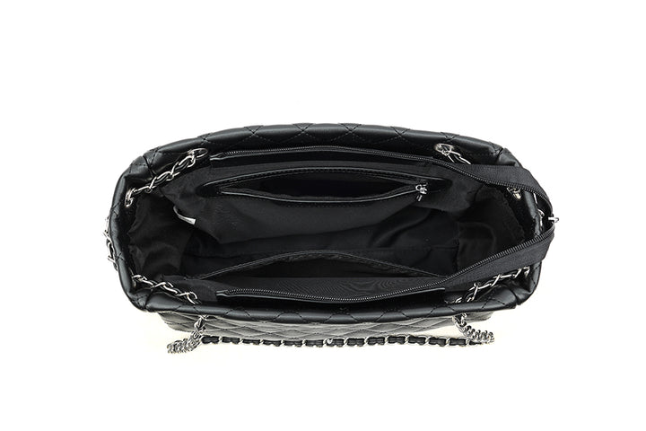 Long & Son Ladies Designer Inspired Quilted Handbag With Chain Strap BLACK