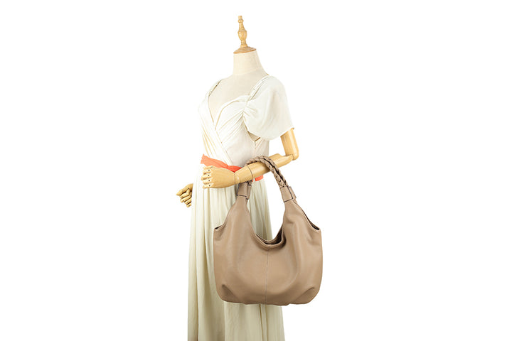 Long & Son Ladies Large Soft Faux Leather Shoulder Handbag Beige