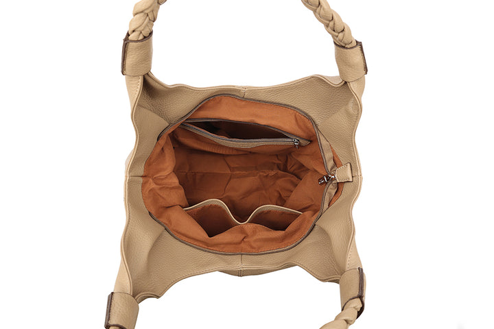 Long & Son Ladies Large Soft Faux Leather Shoulder Handbag Beige