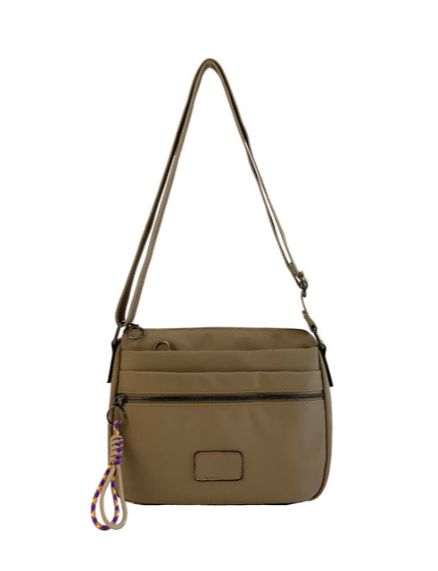 Long & Son Ladies Multi Pocket Light Weight Softee Fabric Shoulder/ Cross Body Handbag Beige