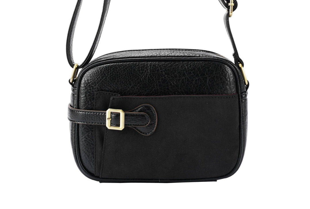Long & Son Ladies Faux Leather Camera Bag Crossbody/ Shoulder/Handbag Black