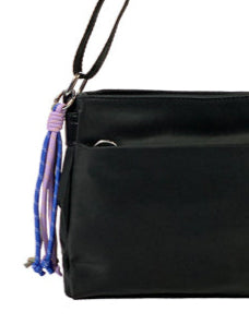 Long & Son Ladies Multi Pocket Light Weight Softee Fabric Shoulder/ Cross Body Handbag Black