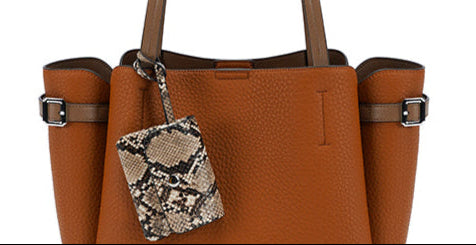 Long & Son Ladies Large Shoulder Bag With Detachable Snake Print Purse & Buckle Detail Tan Brown