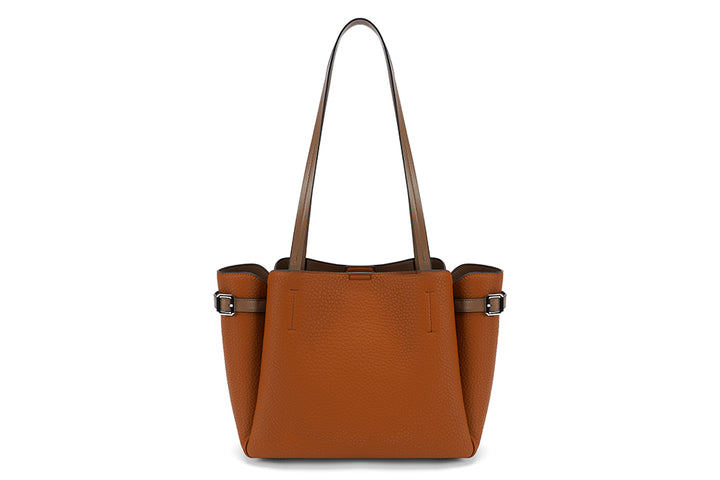 Long & Son Ladies Large Shoulder Bag With Detachable Snake Print Purse & Buckle Detail Tan Brown