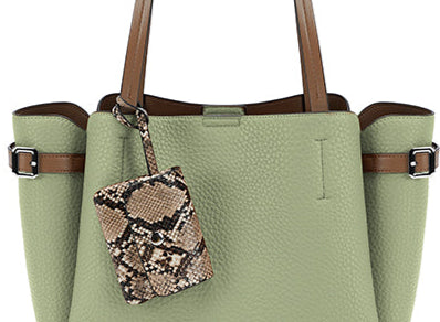 Long & Son Ladies Large Shoulder Bag With Detachable Snake Print Purse & Buckle Detail Light Green