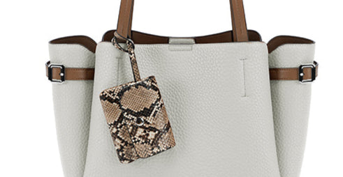 Long & Son Ladies Large Shoulder Bag With Detachable Snake Print Purse & Buckle Detail Grey