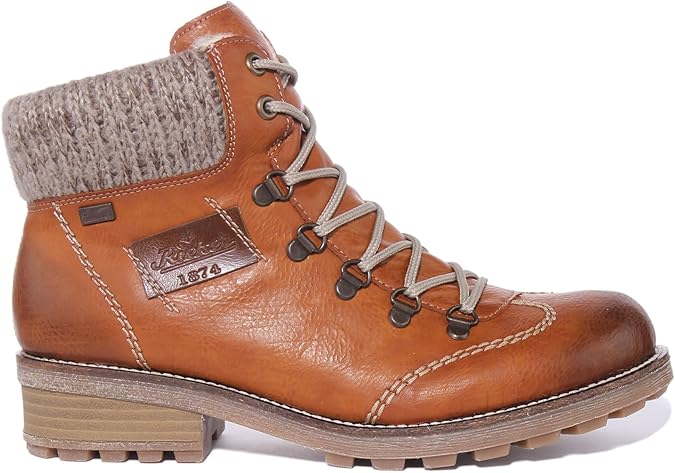 Rieker Tex Z0444 Ladies Water Resistant Lace Up Boots With Zip Fastening Tan