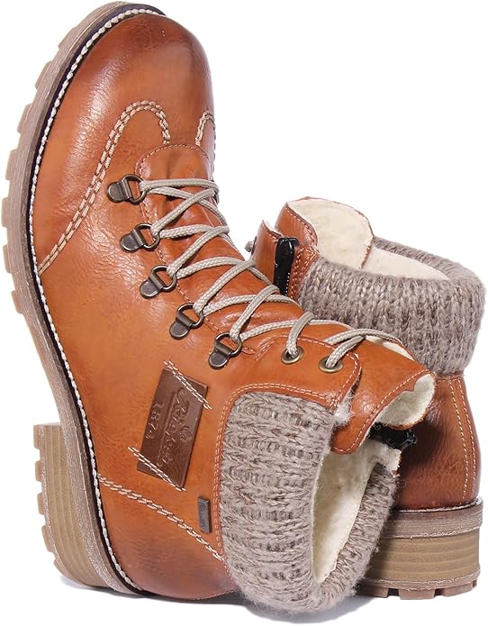 Rieker Tex Z0444 Ladies Water Resistant Lace Up Boots With Zip Fastening Tan