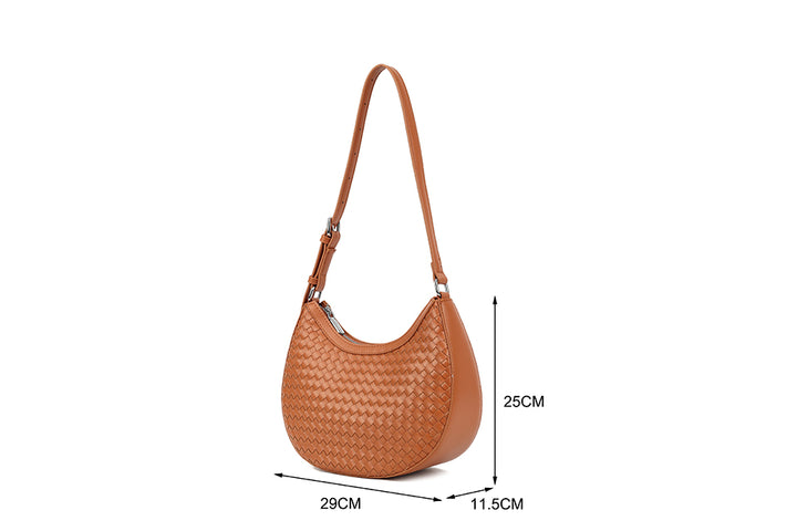 Long & Son Ladies Basket Weave Half Moon Shoulder Bag Handbag With Adjustable Strap Tan Brown