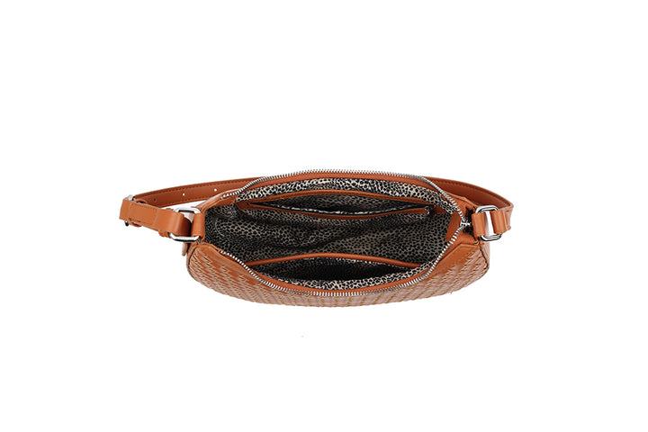 Long & Son Ladies Basket Weave Half Moon Shoulder Bag Handbag With Adjustable Strap Tan Brown