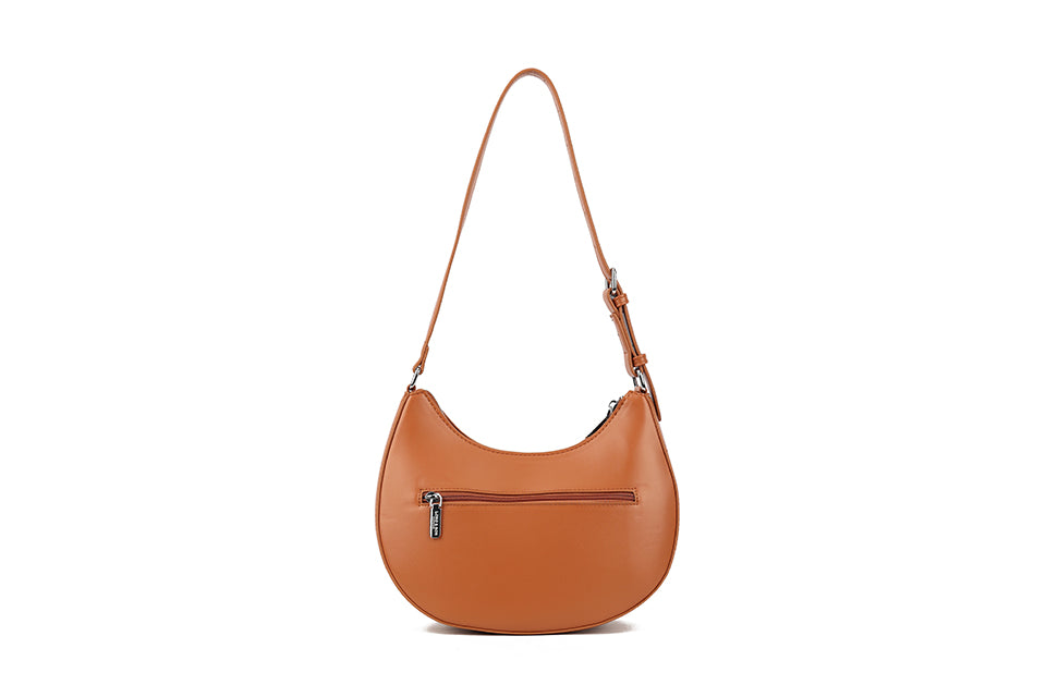 Long & Son Ladies Basket Weave Half Moon Shoulder Bag Handbag With Adjustable Strap Tan Brown