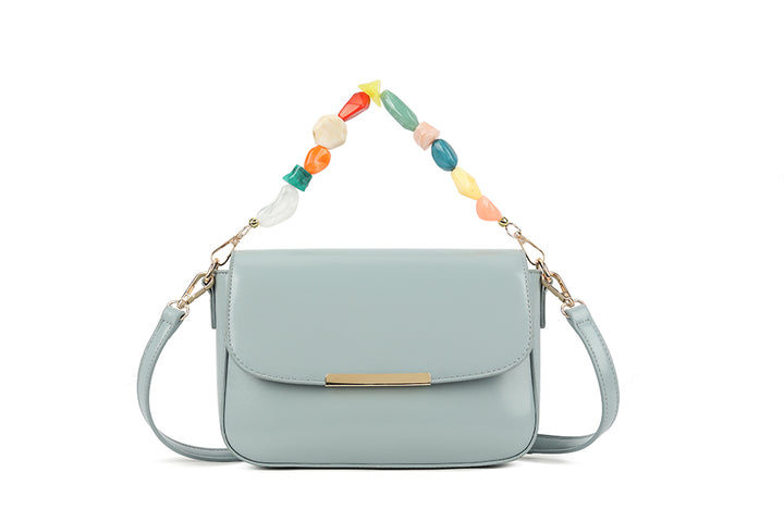 Long & Son Ladies Clutch Handbag With Beaded Grab Handle / Faux Leather Crossbody Strap Light Blue