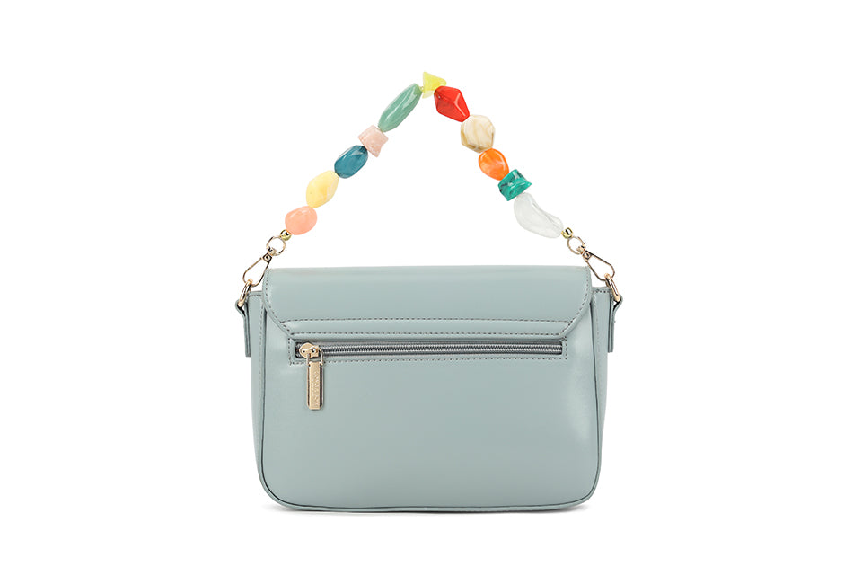 Long & Son Ladies Clutch Handbag With Beaded Grab Handle / Faux Leather Crossbody Strap Light Blue