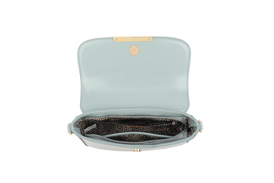 Long & Son Ladies Clutch Handbag With Beaded Grab Handle / Faux Leather Crossbody Strap Light Blue