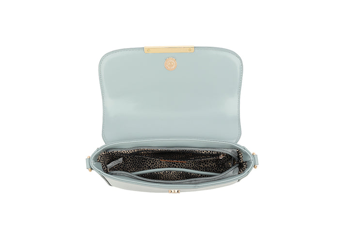 Long & Son Ladies Clutch Handbag With Beaded Grab Handle / Faux Leather Crossbody Strap Light Blue